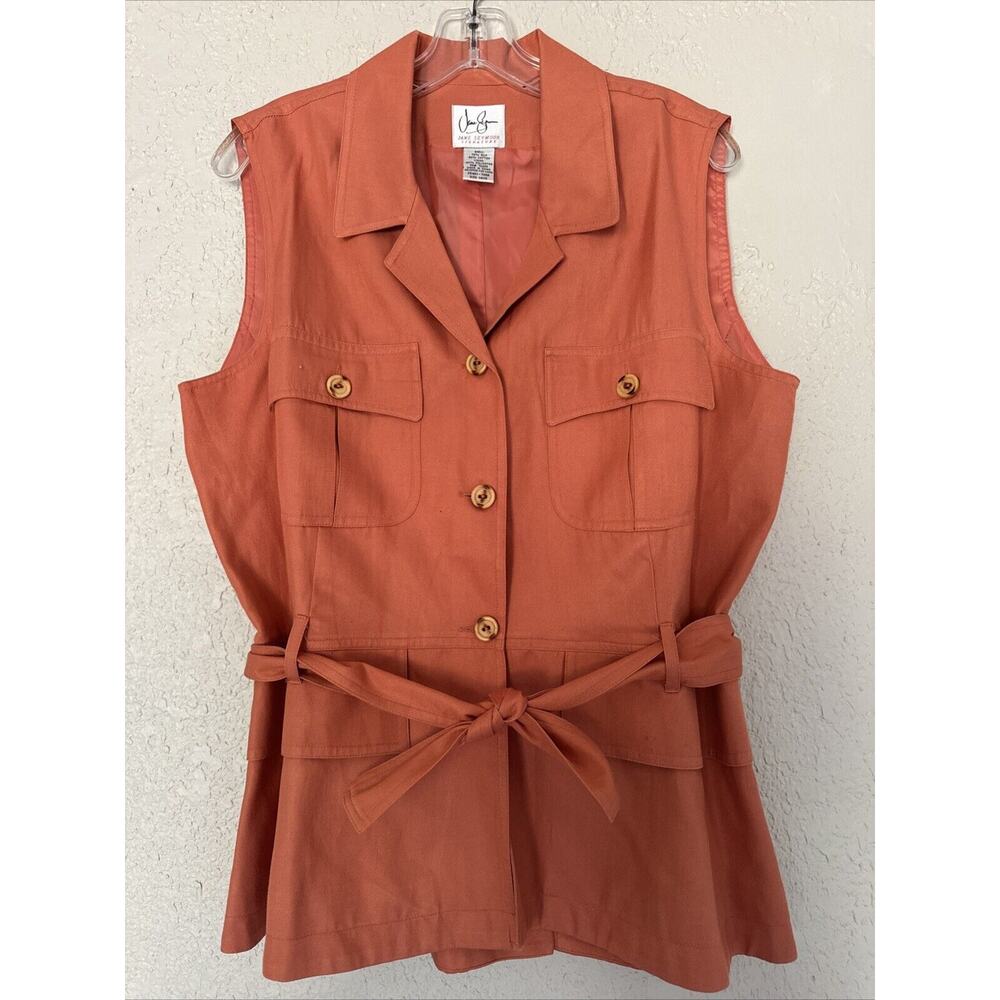 Vintage Women’s Safari Tank Top Peach Belted Tie Belt Waist Button up Size M